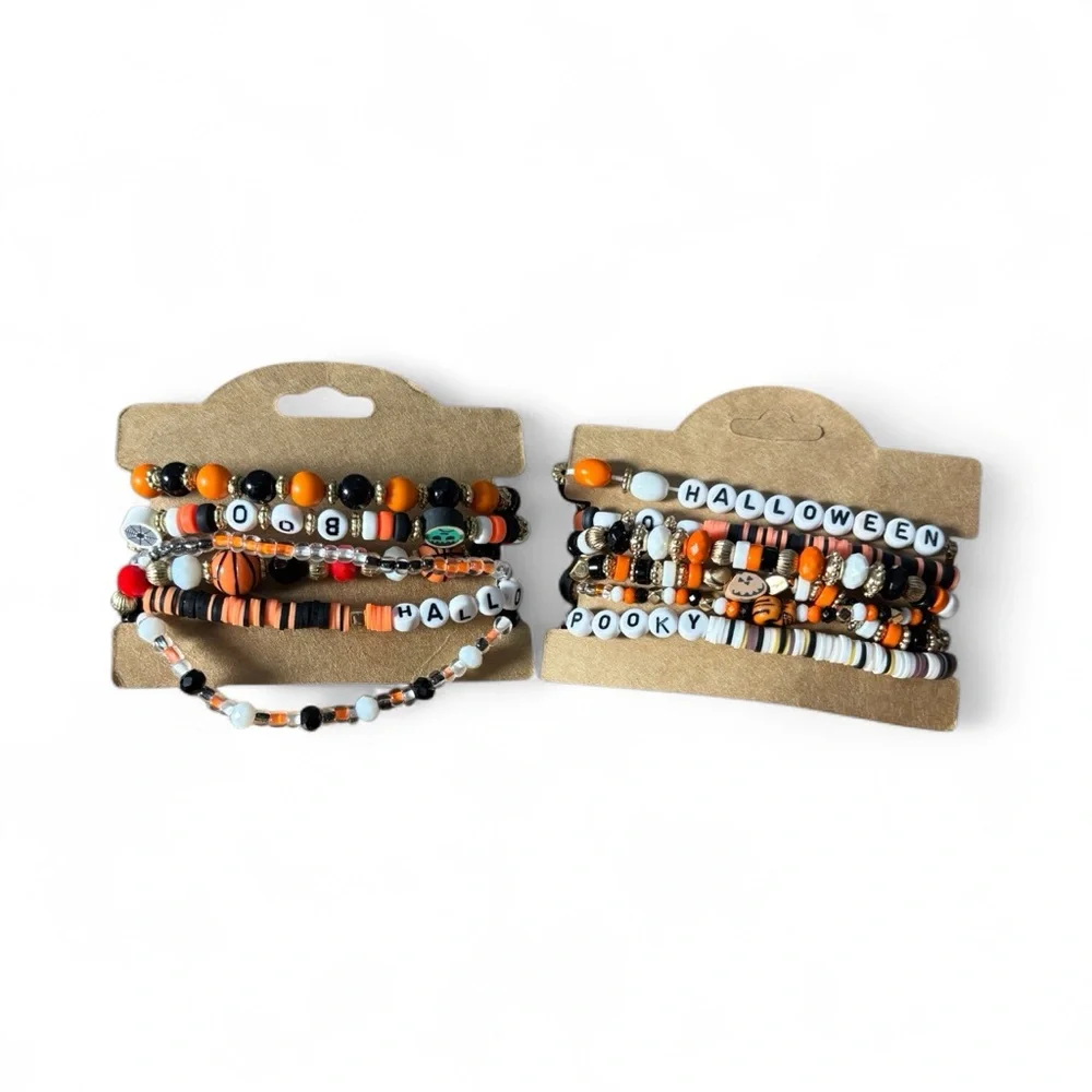 Fashion Jewelry Kids Beaded Bracelets Set of Two - Orange, Black, White
